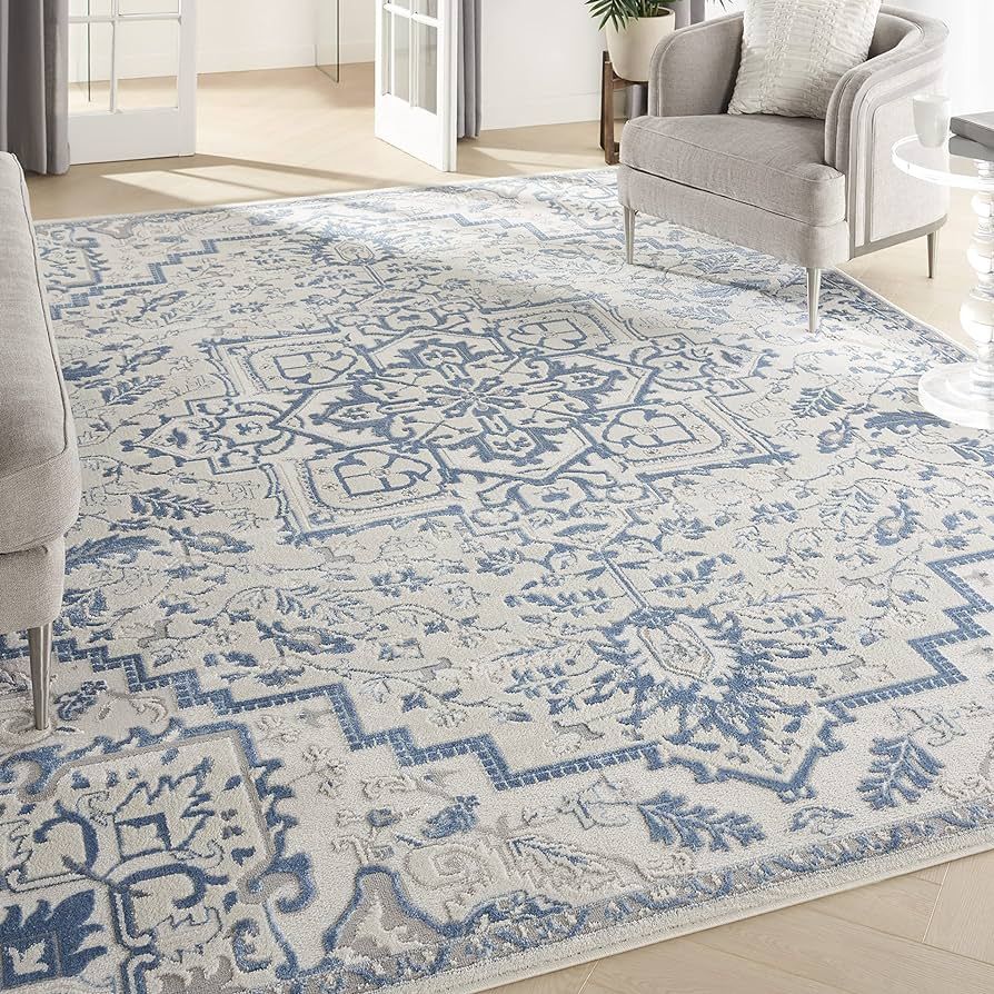 Nourison Elation Floral Ivory Blue 7'10" x 9'10" Area Rug, Easy Cleaning, Non Shedding, Bed Room,... | Amazon (US)