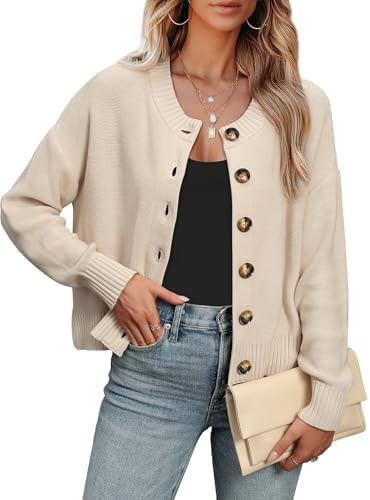 ANRABESS Women Knit Cardigans Sweater Open Front Button Down Long Sleeve Cropped Lady Jacket Outw... | Amazon (US)