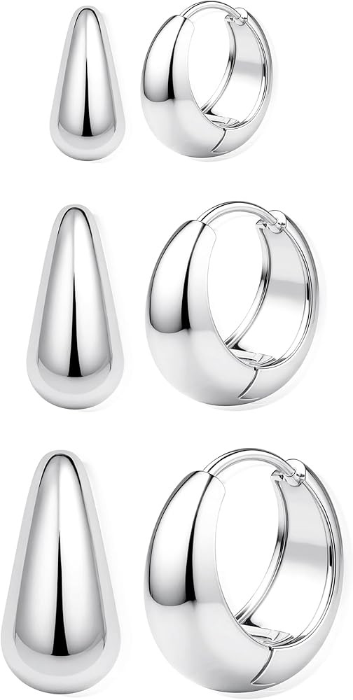 BESTEEL 3Pairs 14K Gold Plated Hoop Earrings Set for Women Chunky Earring Silver Plated Hypoaller... | Amazon (US)