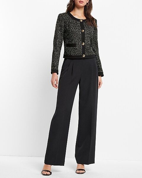 Speckled Tweed Novelty Button Cropped Blazer | Express