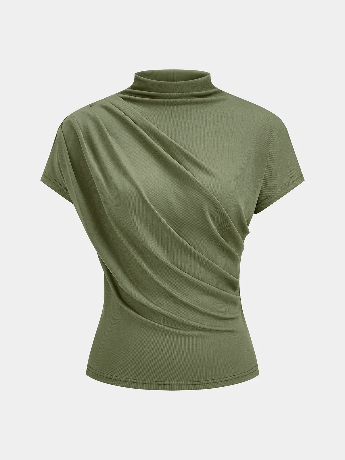 Ruched Mock Neck Short Sleeve Top | Commense