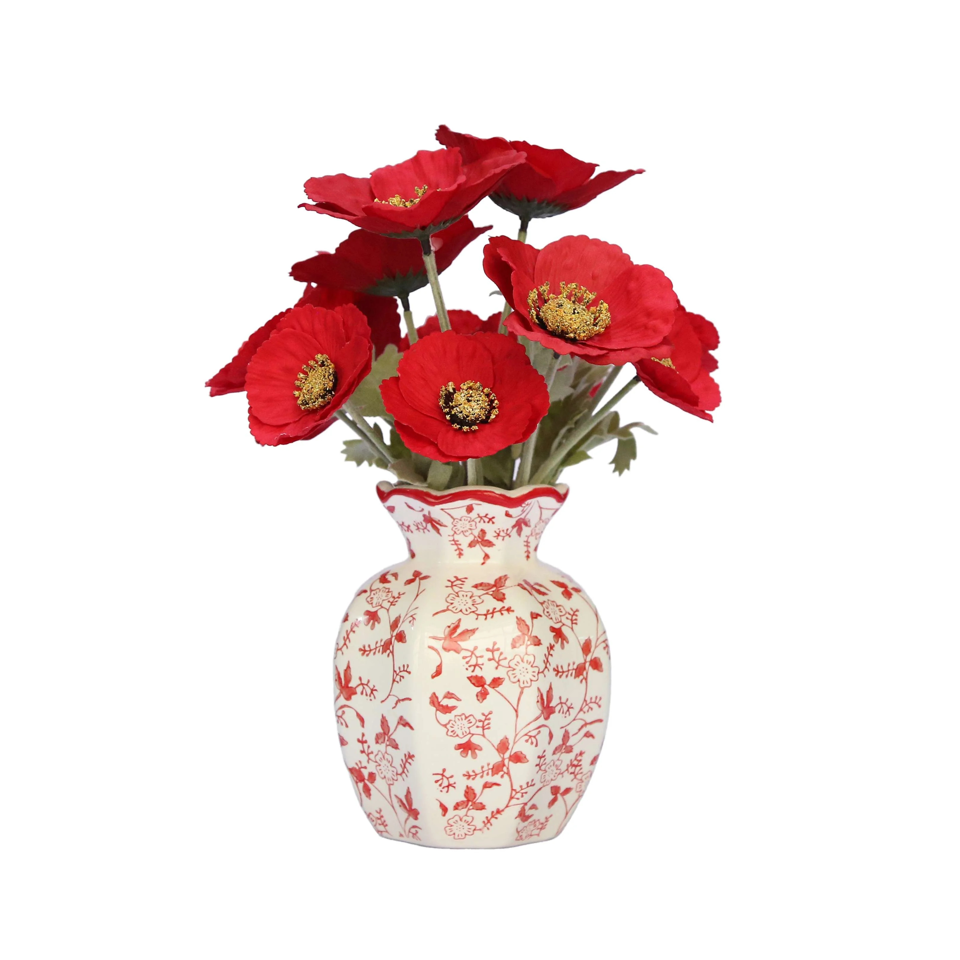 Faux Poppies in Red and White Floral Vase, 11.5", by My Texas House | Walmart (US)