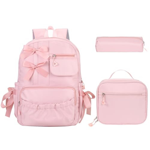 Phaoullzon Girls Bow Backpack with Lunch box for School Coquette Bookbag Kawaii Dance Bag | Amazon (US)