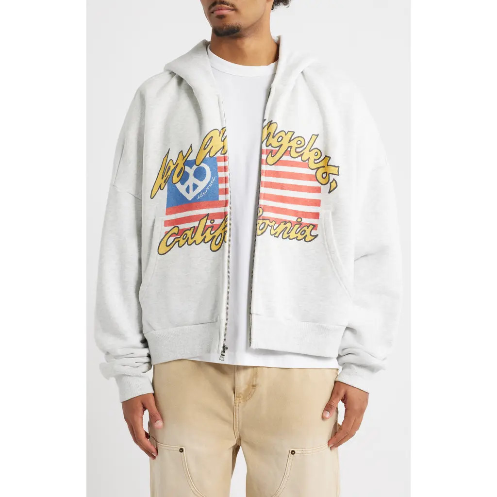 Elwood Flag Graphic Zip Hoodie in Ash Grey at Nordstrom, Size Small | Nordstrom