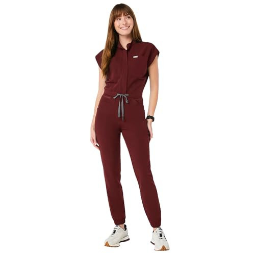 FIGS Women's Rafaela Cargo Jogger Scrubjumpsuit - Burgundy L | Amazon (US)