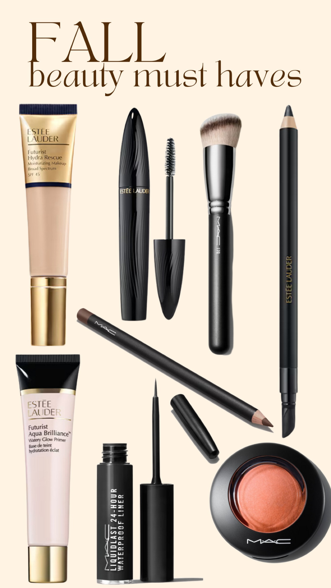 These are definitely my fall go to’s! I recently picked up Estée Lauder’s foundation and primer and it really looks great!! Other favorites of Estée Lauder are the eyeliner and mascara!! Mac makes amazing foundation brushes but this one is my fav as well as blush color love joy and lipliner shades cyber world, chestnut, and oak are perfect for fall makeup slays!!