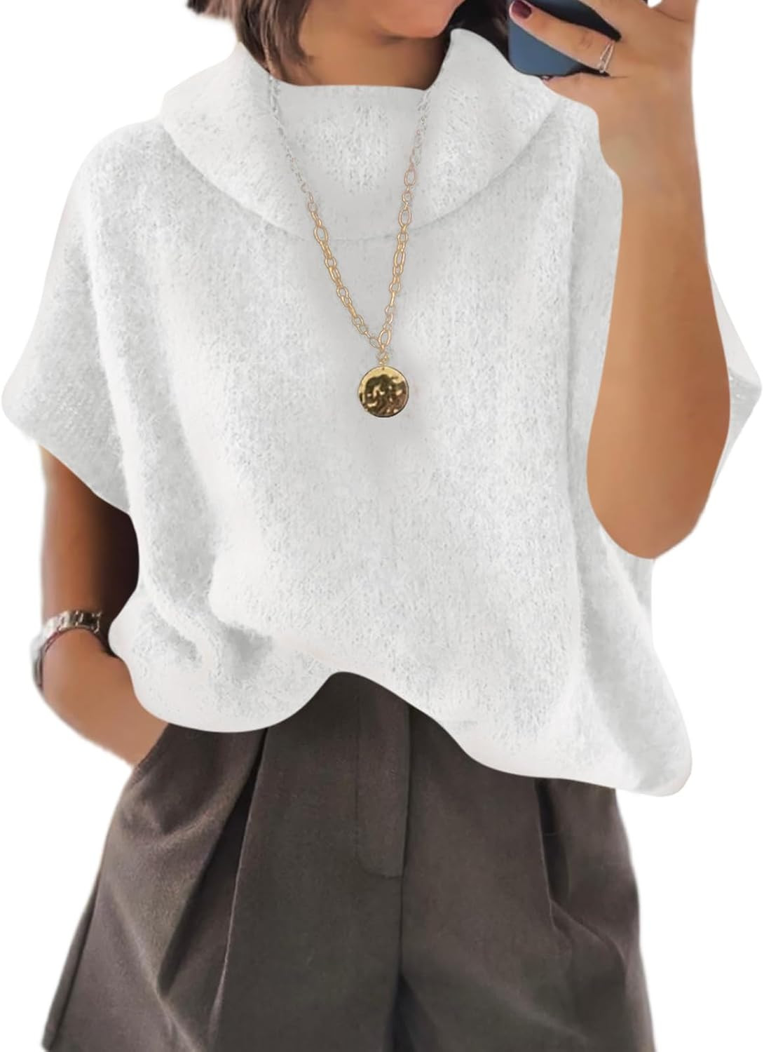Cicy Bell Womens Oversized Turtleneck Sweaters Short Sleeve Pullover Tops | Amazon (US)