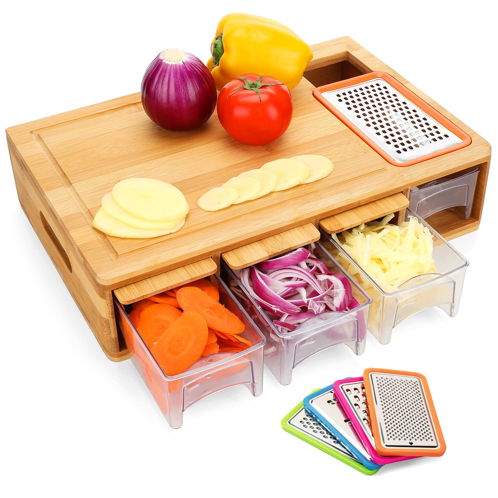 BRITOR Chopping Board with Containers, Large Bamboo, Carving & Cutting Board with Juice Grooves, ... | Amazon (UK)