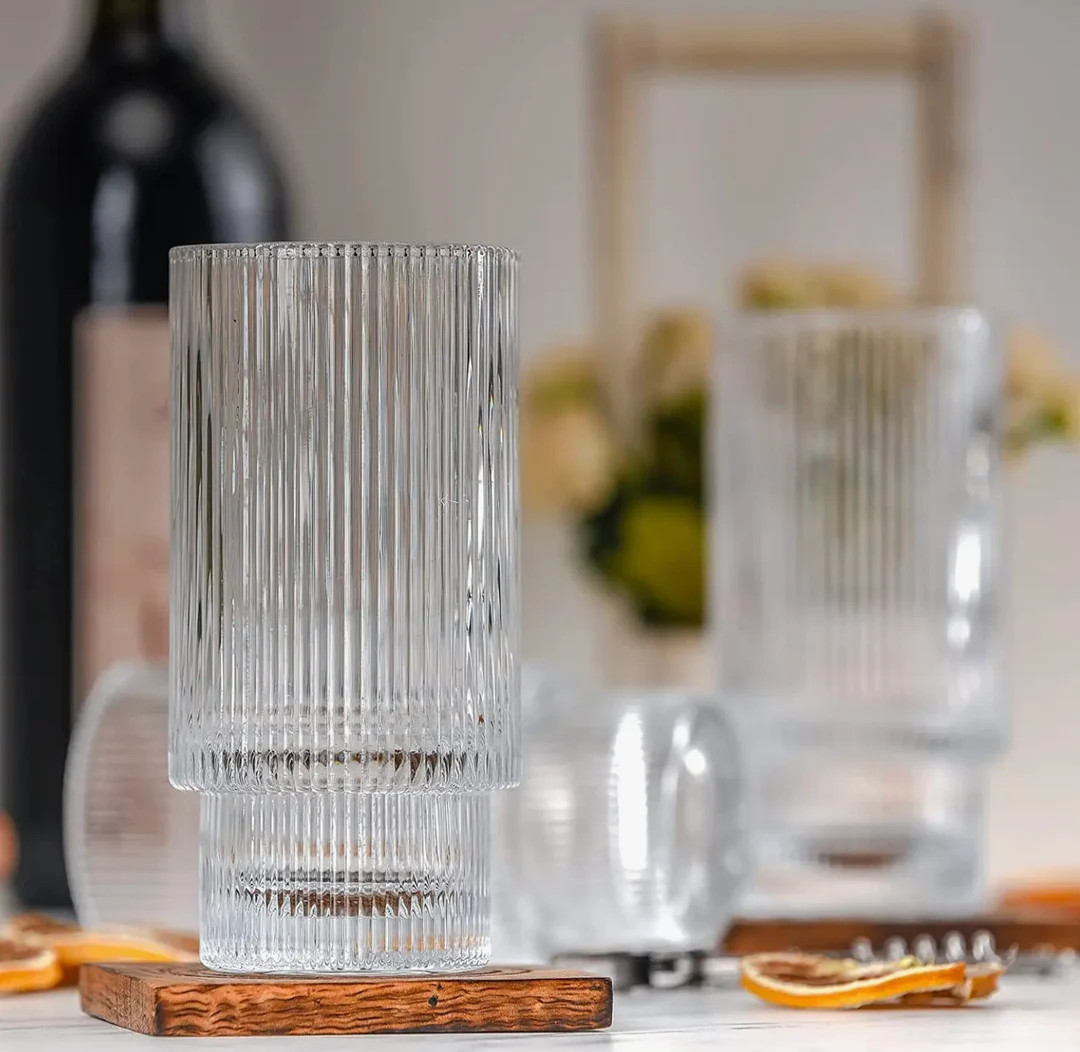 Ripple Drinking Glasses  12 Oz Modern  Set of 4 - Etsy | Etsy (US)