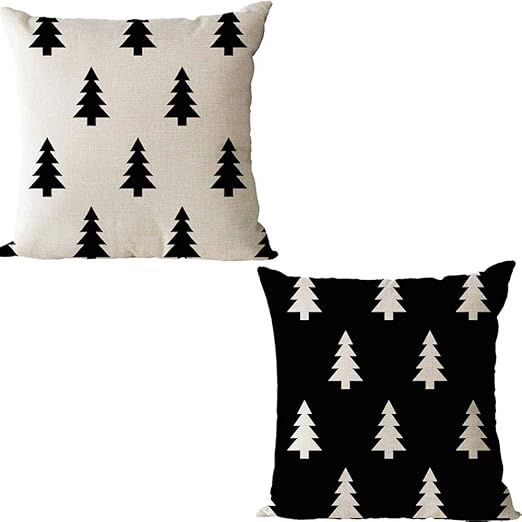ZYCH Black and White Geometric Pattern Christmas Tree Cotton Linen Square Throw Pillow Case Cushi... | Amazon (US)