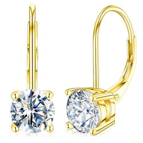 Moissanite Earrings for Women 2.0CT D Color,18K White Gold Plated Sterling Silver Dangle Earrings, Leverback Drop Earrings Jewelry for Gifts((14K Gold, Moissanite 1.0ct*2) | Amazon (US)