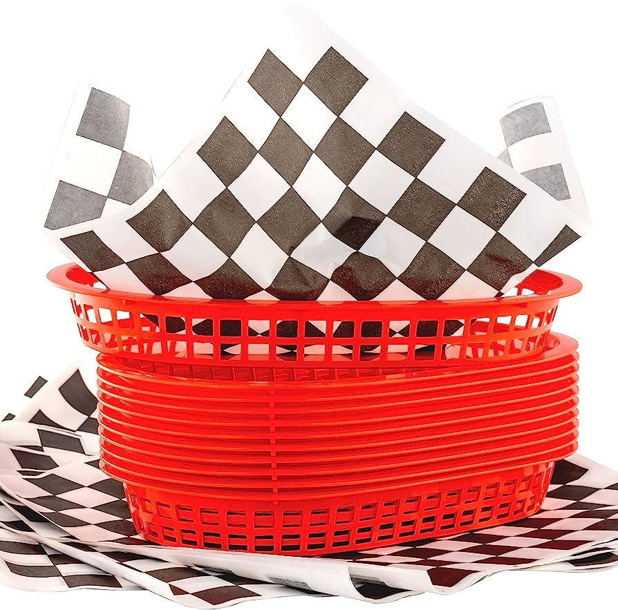 Retro Style Red Fast Food Basket (12Pk) and Black Checkered Deli Liner (120Pk). Classic 11 In Deli B | Amazon (US)
