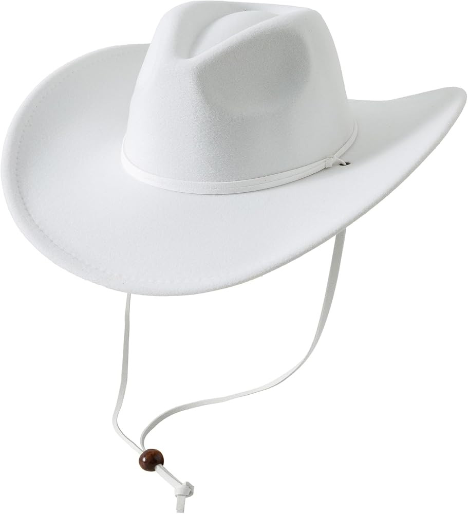 Women Men Retro Felt Wide Brim Western Cowboy Cowgirl Hat Dress Up Hat with Wind Lanyard | Amazon (US)