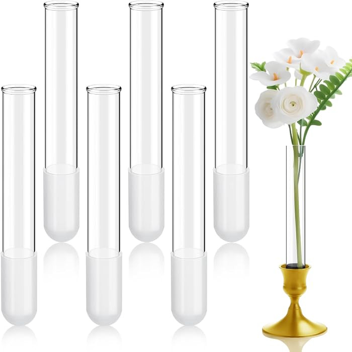 6 Pack 5.9" Glass Bud Vase Taper Candle Holder's Bud Vase for Flower Candlestick Sizes from 22mm to 27mm Adjustable Designed Specially for Taper Candle Holder for Tablescapes, Wedding Decor | Amazon (US)