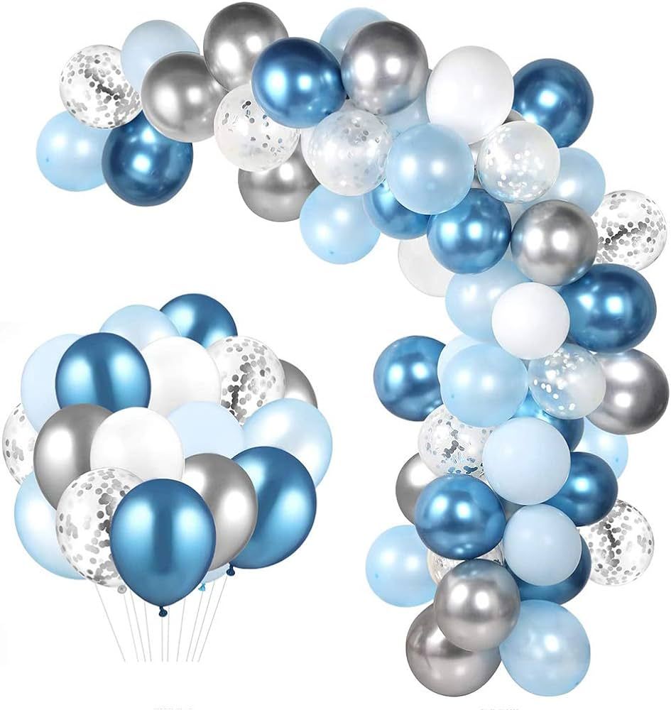 104pc Blue Balloon Arch Garland Kit Blue and Silver Balloons Navy Royal Blue Ballon Silver Metall... | Amazon (US)