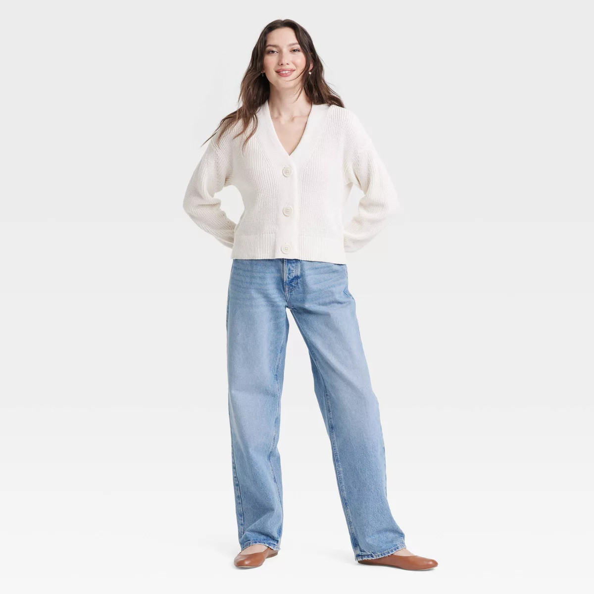 Women's Button-Front Sweater Cardigan - Universal Thread™ Cream XS | Target