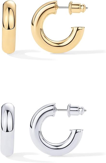 PAVOI 14K Gold Plated Lightweight Chunky Open Hoops | Gold Hoop Earrings for Women | Amazon (US)