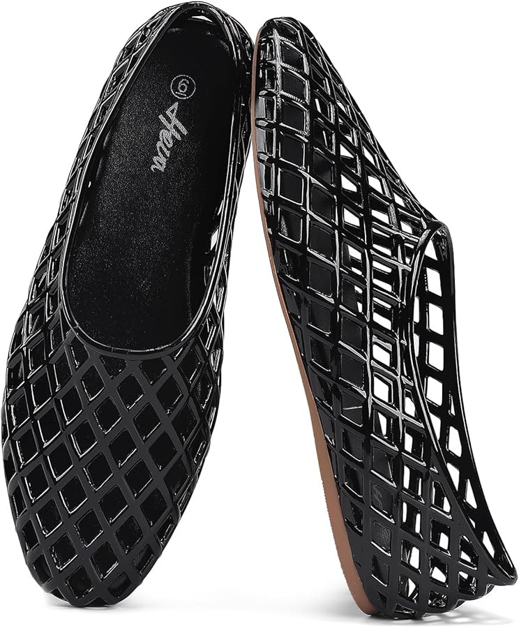 HEVA Women's Jelly Mesh Flats Breathable Clear Hollow Shoes Summer Beach Jellies Ballet Sandals | Amazon (US)