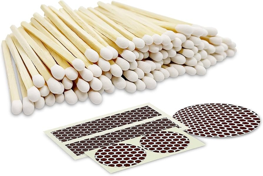 2" Classic White Tip Safety Matches | 100+ Bulk Artisan Matchsticks with Bumble Striker Stickers ... | Amazon (US)