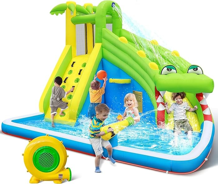 TOAOB Inflatable Water Slide\uff1a5 in 1 Crocodile Bounce House Water Park for Kids - Climbing Wa... | Amazon (US)