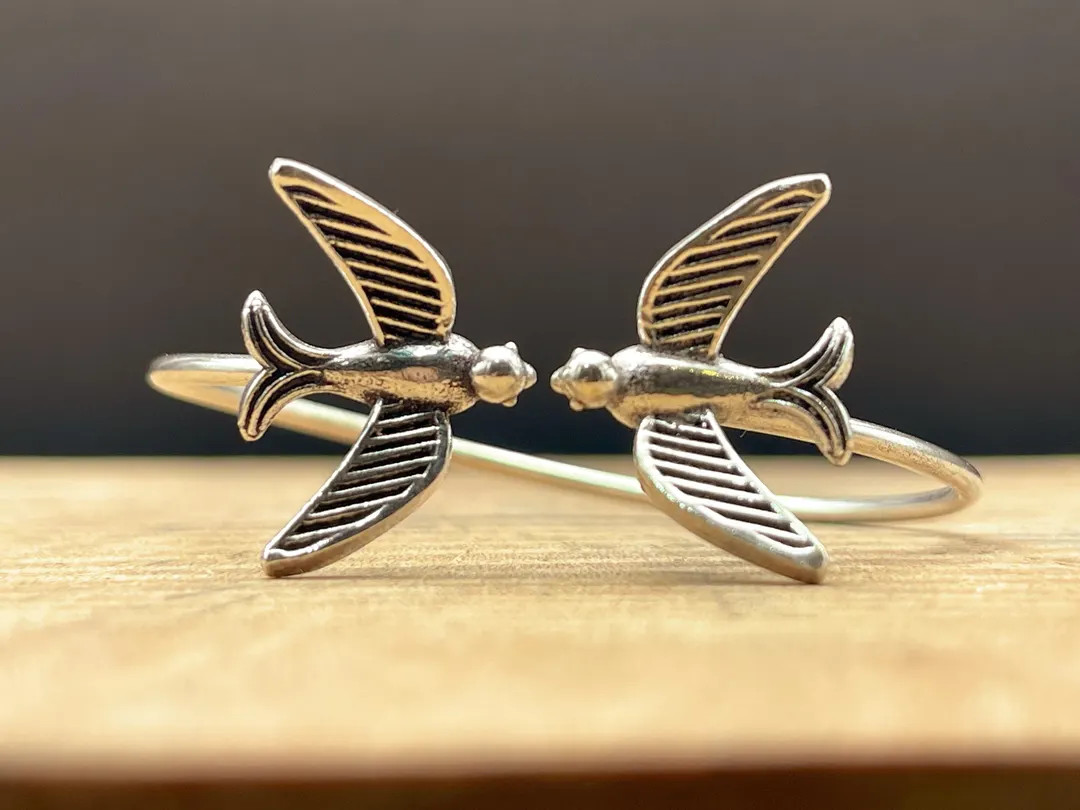 Silver Bird Adjustable Bangle Bracelet | Etsy (US)