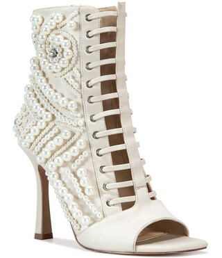 Chipper Pearl Embellished Peep Toe Dress Booties | Dillard's