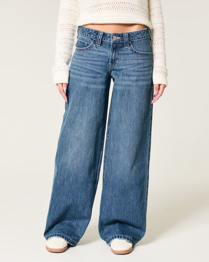 Low-Rise Dark Wash Super Baggy Jeans | Hollister (US)