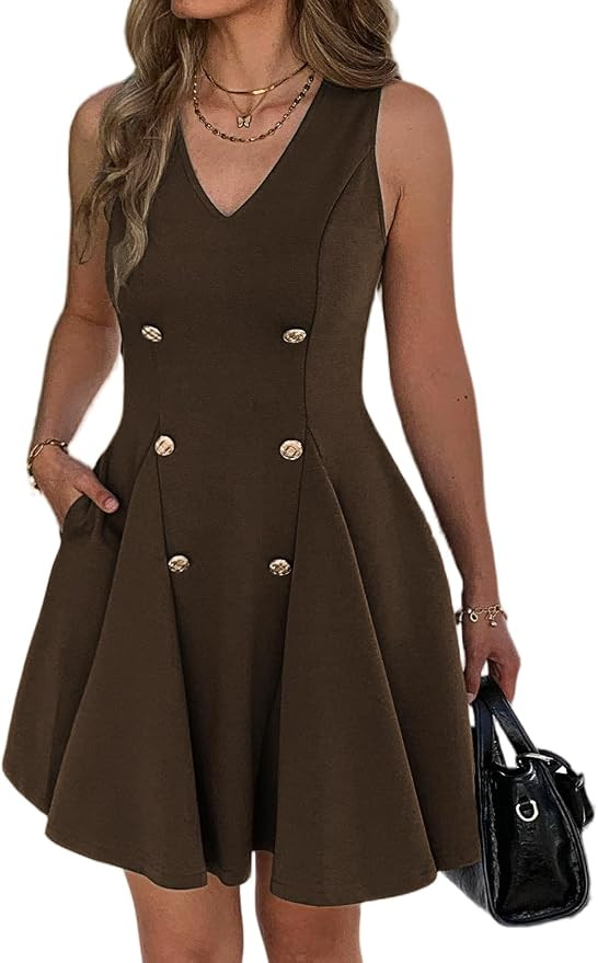 Women V Neck Casual Work Dresses with Pockets | Amazon (US)