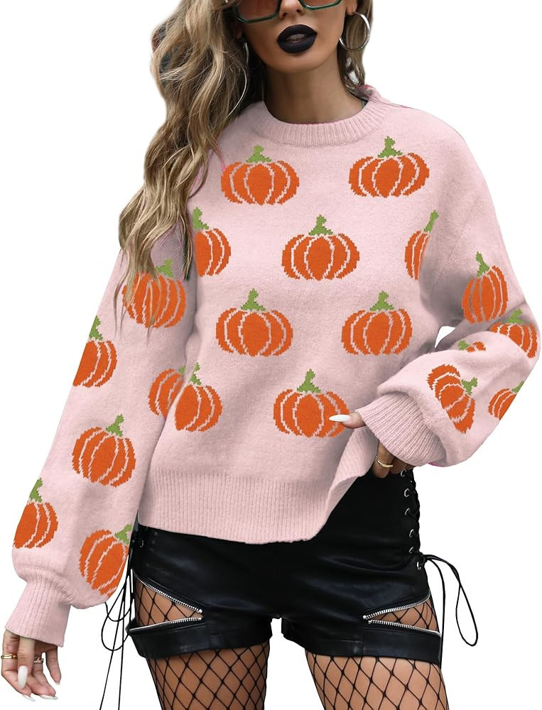 Women's Casual Halloween Pumpkin Pullover Sweater Crew Neck Knitted Long Sleeves | Amazon (US)