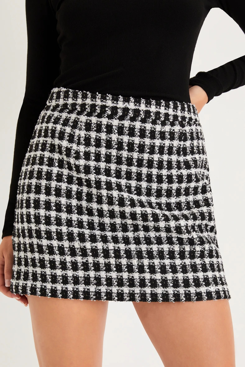 Posh Position Black and White Tweed Plaid Mini Skirt | Lulus (US)