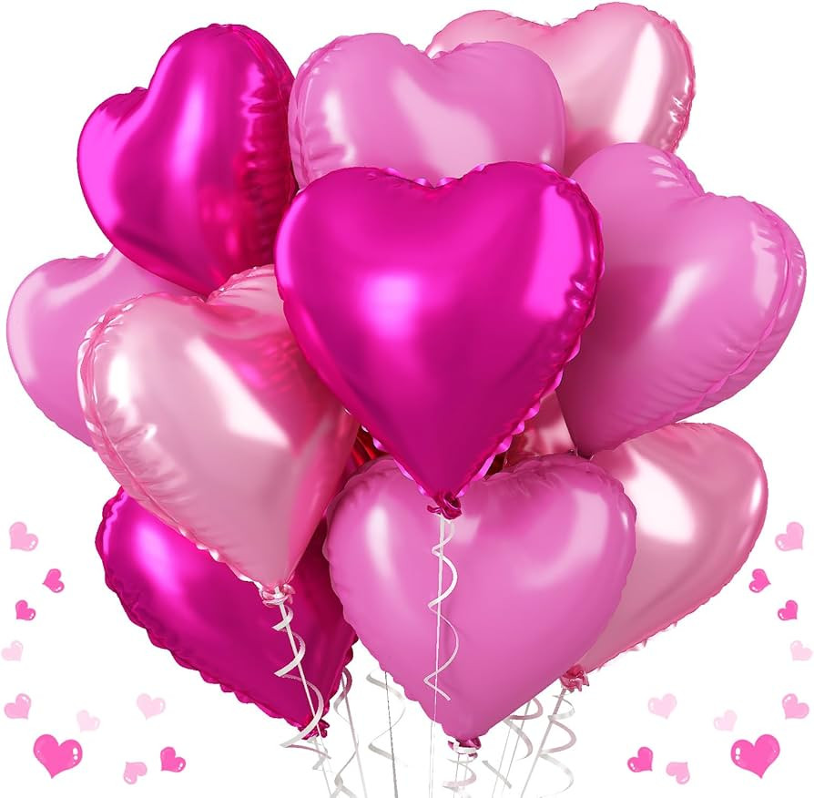 Pink Mixed Heart Balloons, 18 Inch 12 Pcs Hot Pink Foil Heart Shape Balloons, Light Candy Color L... | Amazon (US)