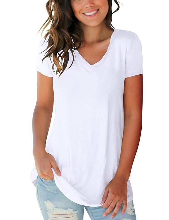 Women's Tops Color Block V Neck Basic Casual Long Sleeve & Short Sleeve T Shirts | Amazon (US)