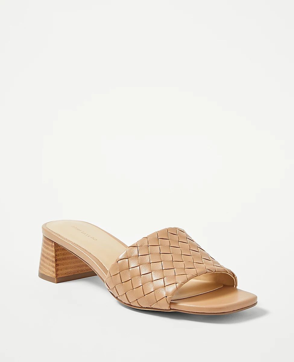 Woven Strap Leather Block Heel Sandals | Ann Taylor (US)