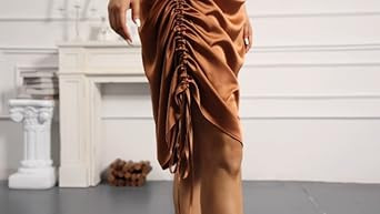 Women's Satin Dress Spaghetti Strap Drawstring Ruched Cocktail Evening Party Night Club Dresses | Amazon (US)