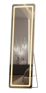 Full Length Mirror Lighted 63"x20", LED Free Standing Floor Mirror, Wall Mounted Hanging Mirror with | Amazon (US)