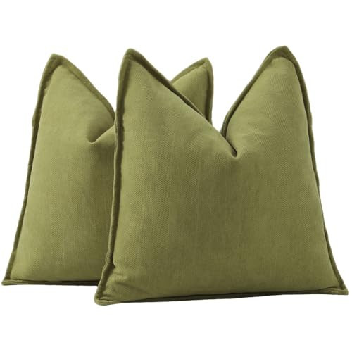 MADIZZ Textured Chenille Throw Pillow Covers Set of 2 Super Soft Decorative Pillow Covers Boho Cushion Covers Modern Pillowcases Farmhouse Home Decor for Sofa Bedroom 22x22 inch Moss Green | Amazon (US)