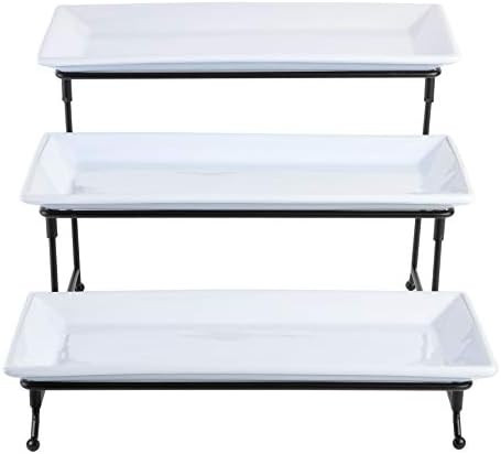 Gibson Home Gracious Dining Dinnerware, 3-Tier Rectangle Plate Set with Metal Stand, White | Amazon (US)