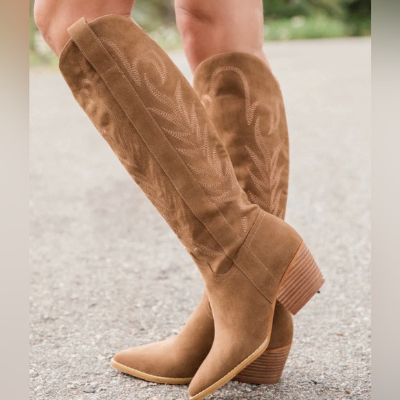 Pink Lily Sweeney Brown Embroidered Tall Boot | Poshmark