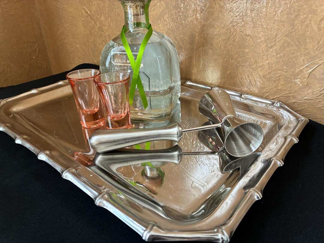 Vintage Stainless Bamboo Rim Serving Tray - Etsy | Etsy (US)