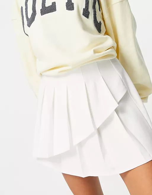 ASOS DESIGN mini pleated tennis skirt with asymmetric wrap detail white | ASOS (Global)