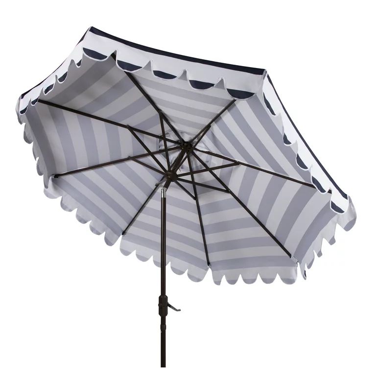 Safavieh Maui 9' Market Crank Striped Tilt Patio Umbrella, Navy/White - Walmart.com | Walmart (US)