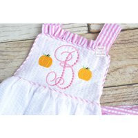 Monogrammed Baby Girl Ruffle Bubble With Pumpkin Monogram, Fall Outfit, Thanksgiving Patch Outfit | Etsy (US)