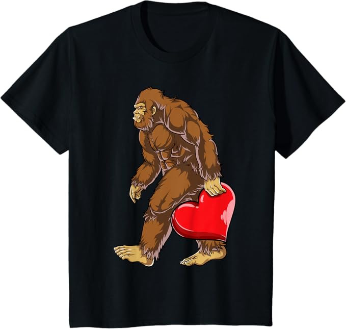 Bigfoot Heart Valentines Day Boys Men Love Sasquatch Funny T-Shirt | Amazon (US)