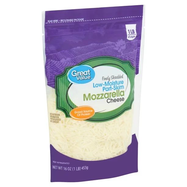 Great Value Gluten Free Finely Low-Moisture Part-Skim Shredded Mozzarella Cheese, 16 Oz - Walmart... | Walmart (US)