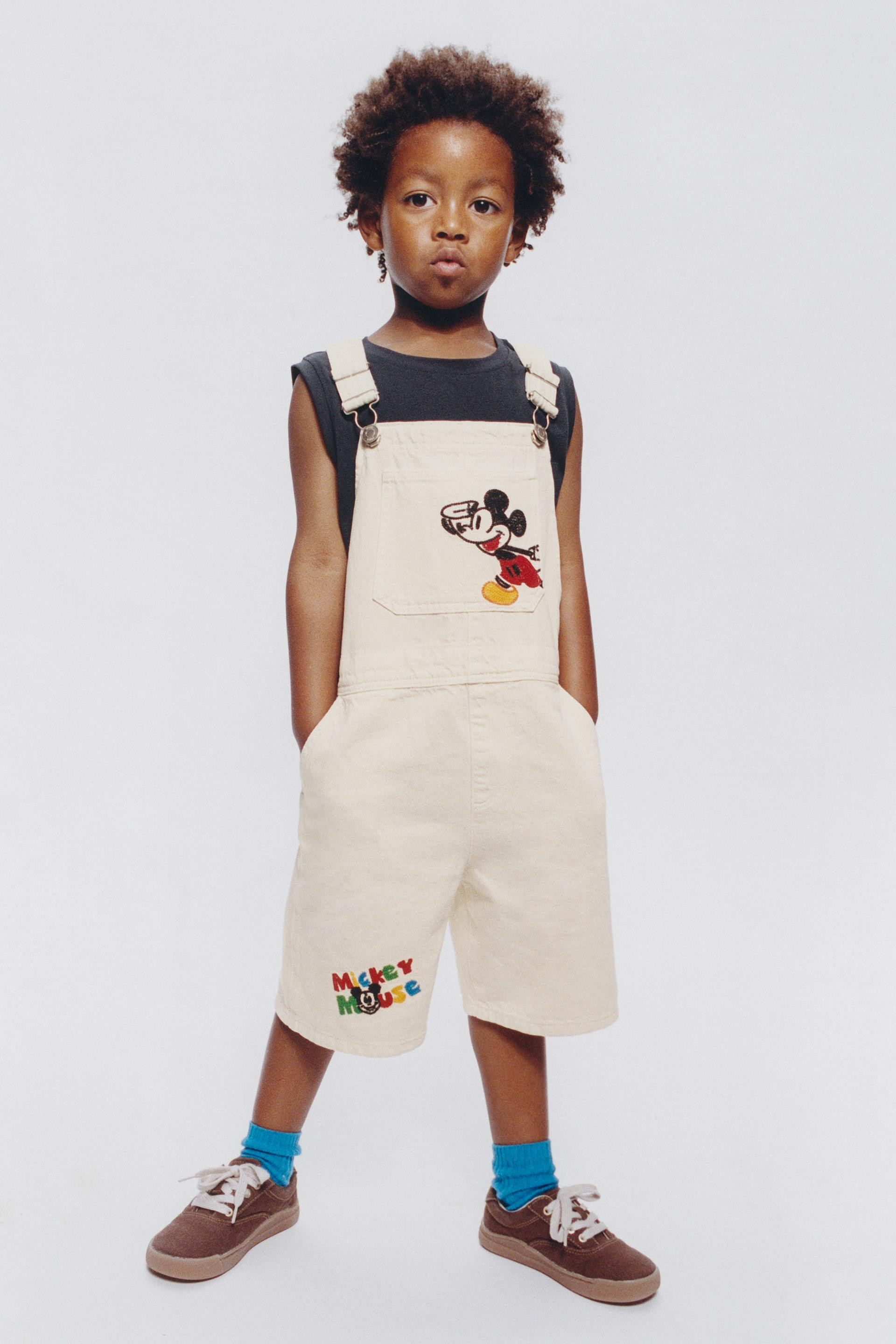 Zara - Mickey Mouse © Disney Embroidered Twill Overall Shorts - Ecru - 4 Years (40,9 Inches) - Kids | Zara US