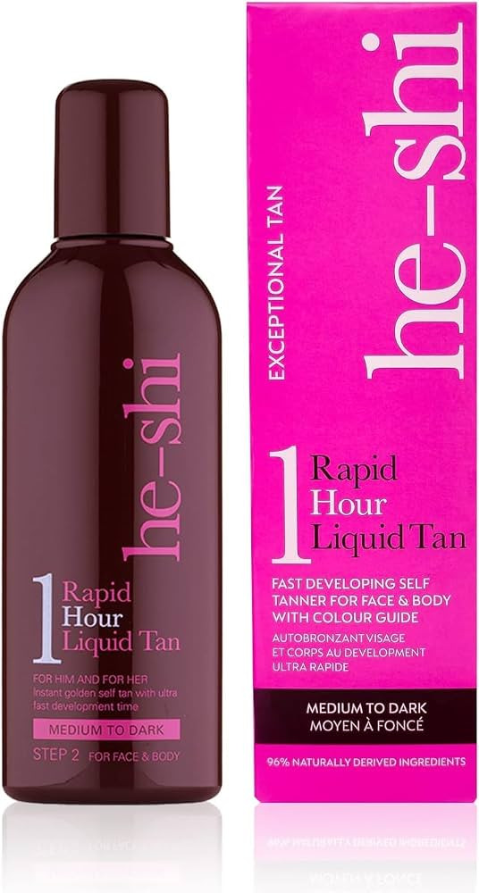 He-Shi Rapid 1 Hour Liquid Self Tan - Medium to Dark, 150ml | Express 1-hour fast-acting fake tan... | Amazon (UK)