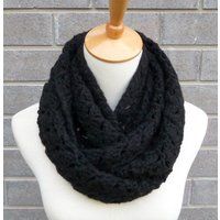 Merino Wool Infinity Scarf - Black Crochet Circle Ready To Ship | Etsy (US)