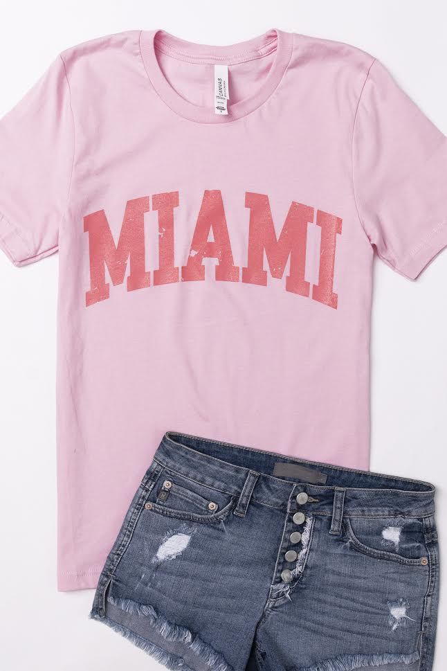Miami Distressed Graphic Tee Pink | The Pink Lily Boutique