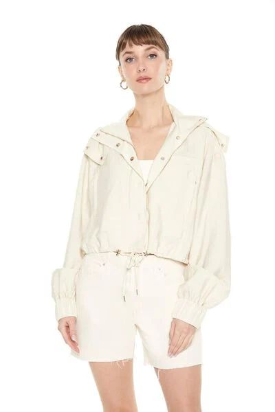 Hooded Cropped Snap-Button Jacket | Forever 21
