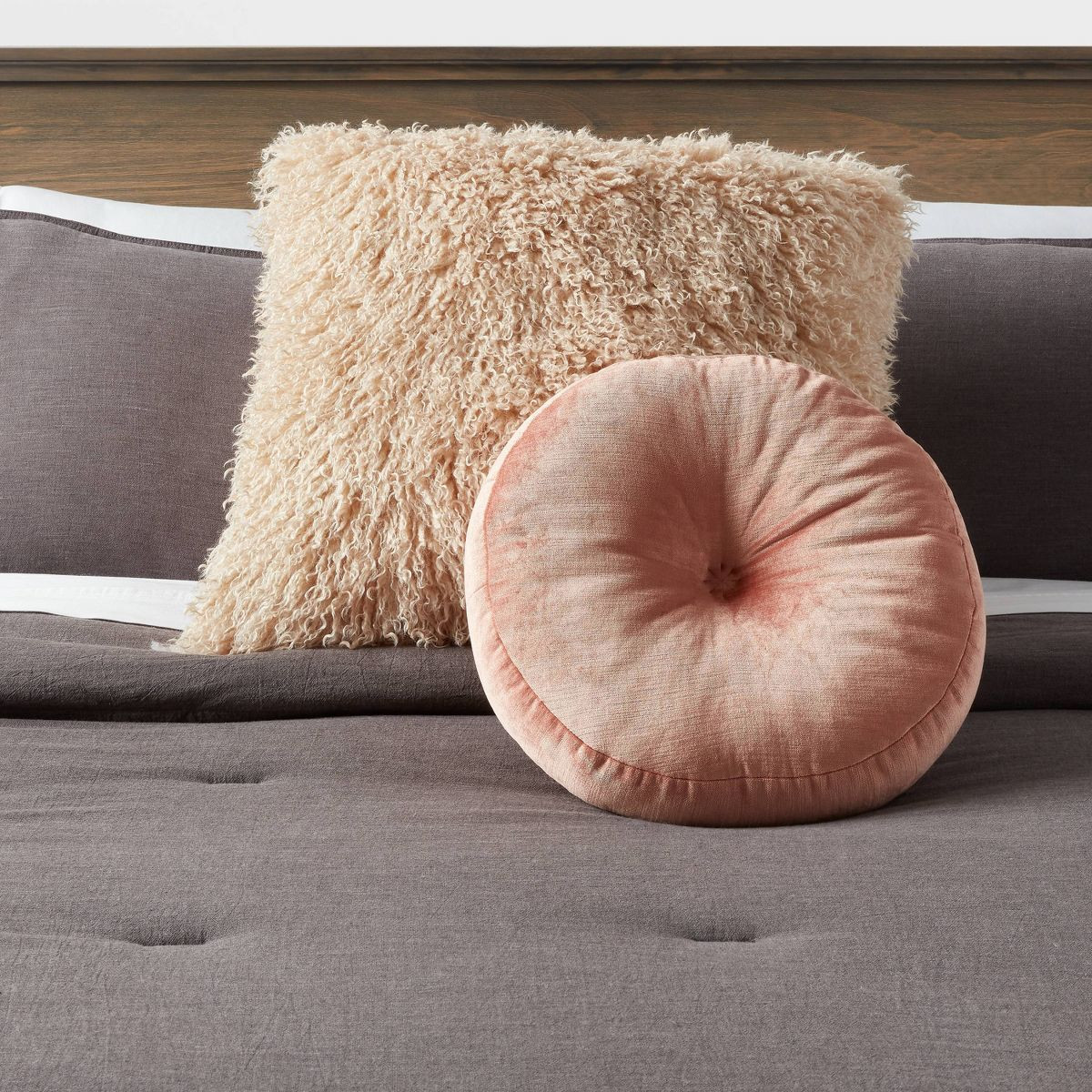 Euro Faux Mongolian Fur Decorative Throw Pillow Khaki - Threshold™ | Target